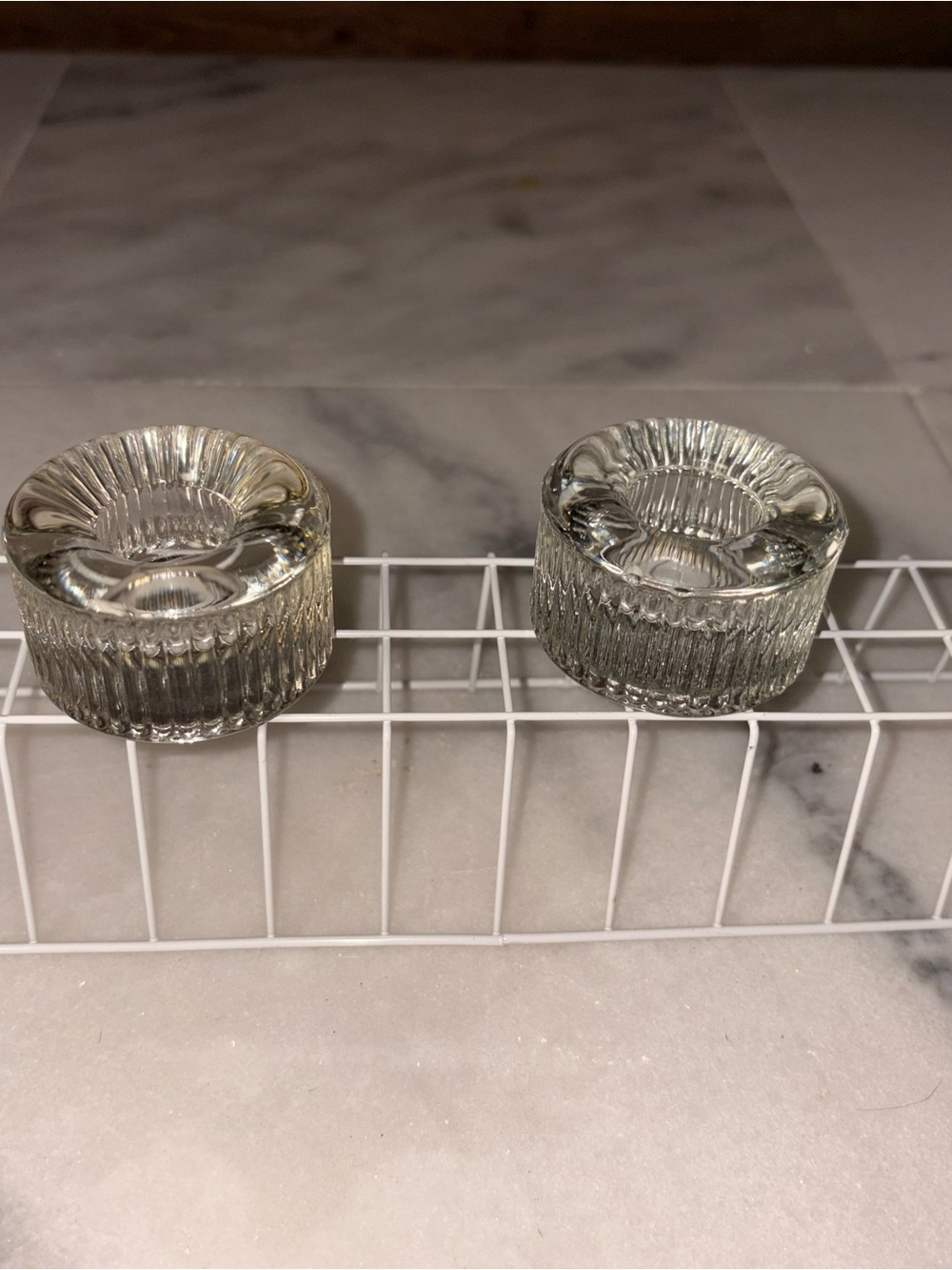 Pair of Clear Ribbed Glass Candle Holders